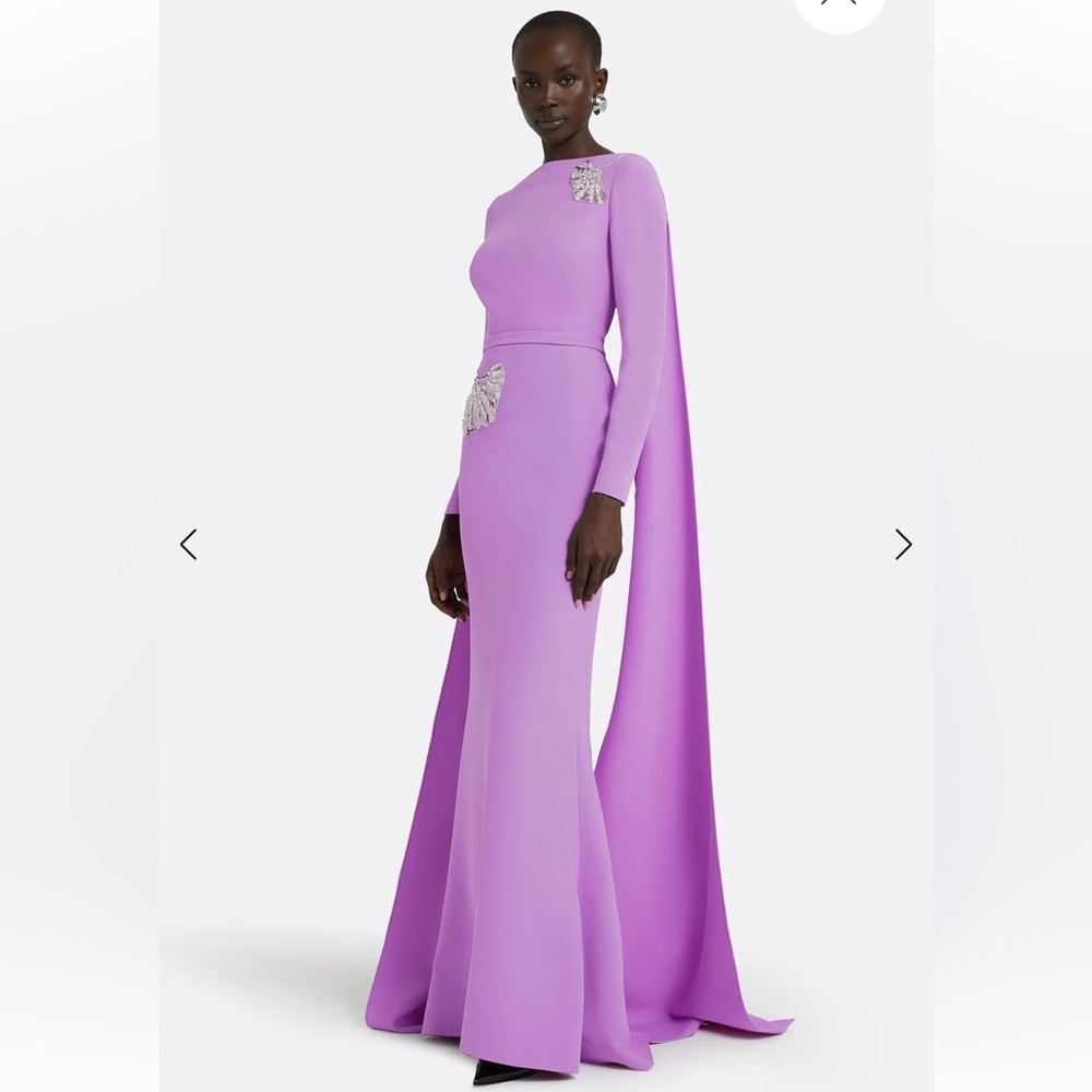 Harrods Maison Safiyaa Ginevra Lupine Long Dress Purple Crystal Embellished NWT